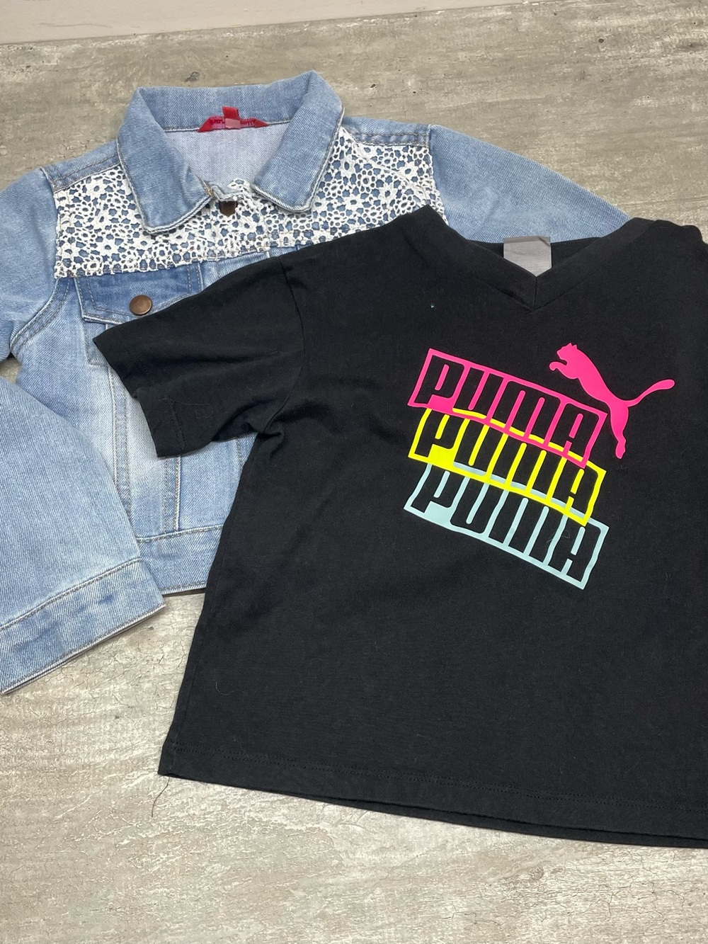Cesar & Rosalie Puma-Jacket & Tee Set Girls 5/S Blue Black Lace Sporty